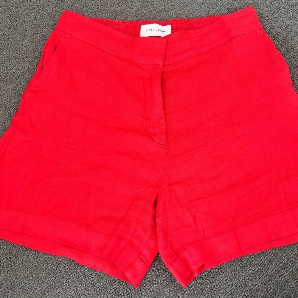Dear John ladies tomato colored linen short with pocket
